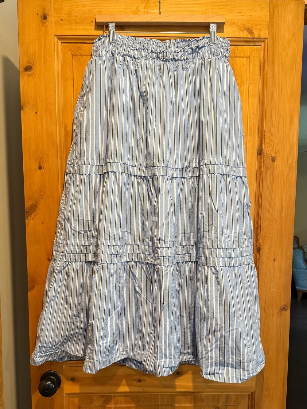 Quince Blue and White Striped Midi Skirt